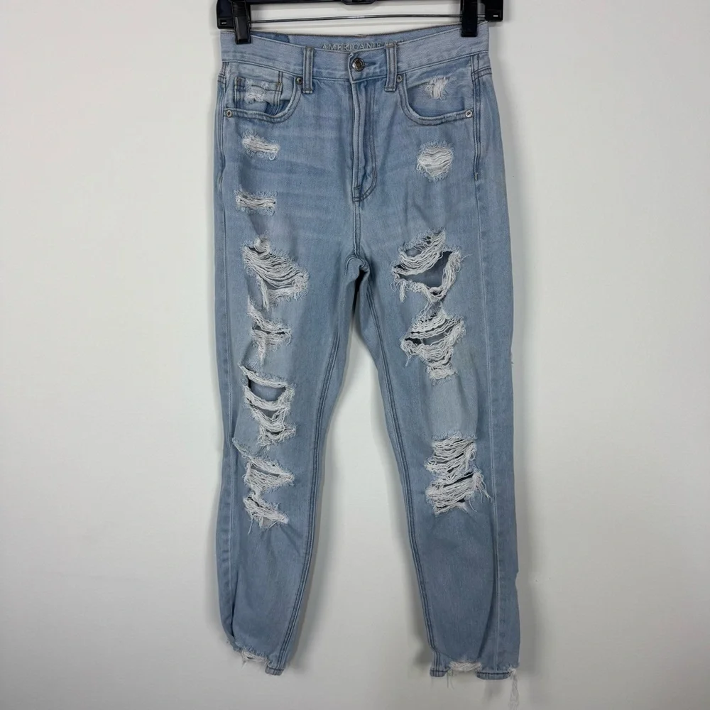 American Eagle Mom Jean Distressed Ripped Denim Jeans